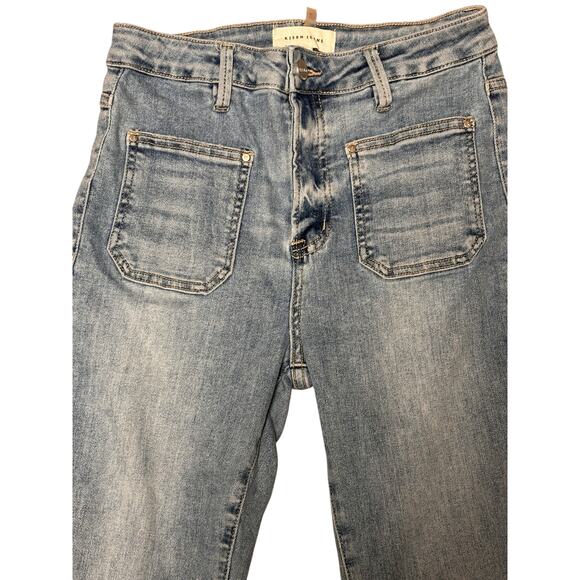 Risen High Rise Patch Pocket Ankle Flare Jeans Size 7 Blue Streetwear Western - Picture 2 of 5